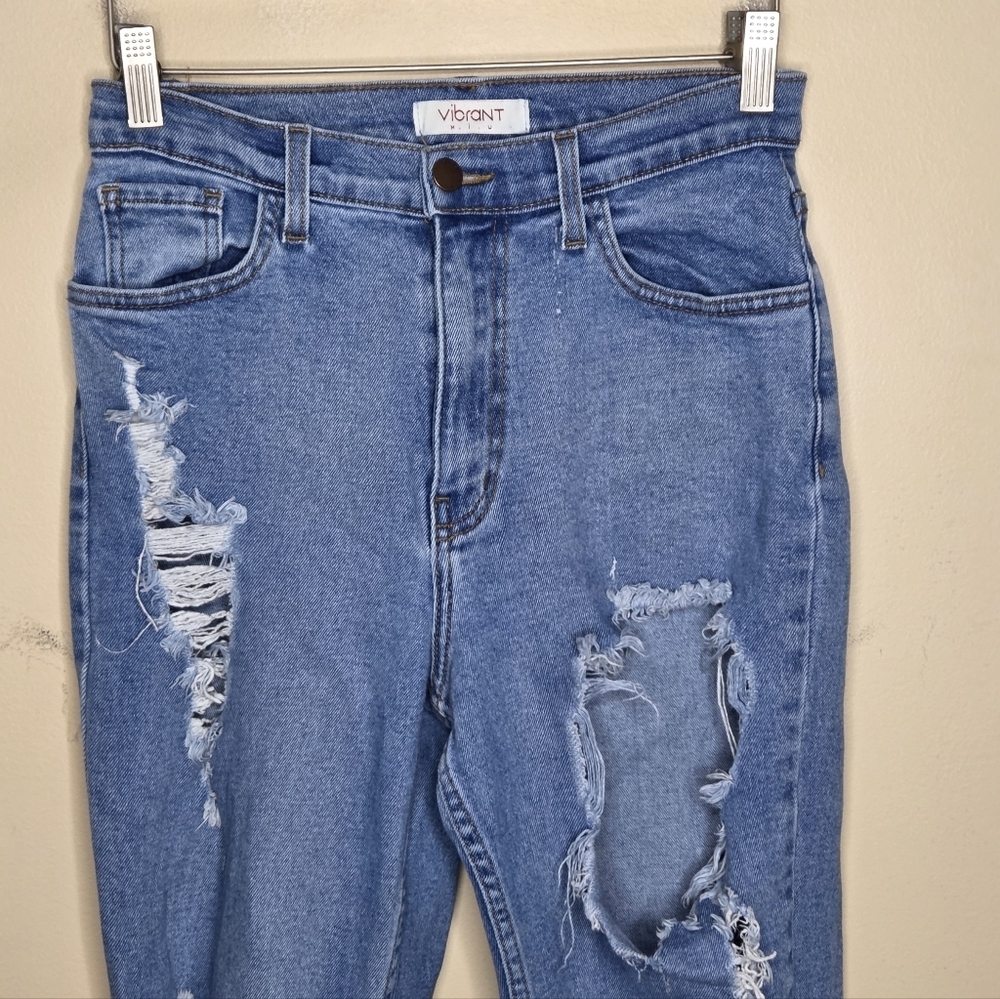 Vibrant M.I.U | Destroyed Ripped Baggy High Rise Straight Leg Jeans Size 27 - Picture 2 of 7